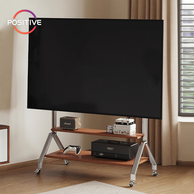 Multi-Purpose Modern Solid Wood Tv Stand Antique Style Movable Living Room Home Storage Stainless Steel Frame Tv Stand