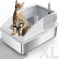 Grande litière rectangulaire pour chat en acier inoxydable écologique à bords hauts 20L, accessoire de toilette manuel Younihao pour animaux de compagnie