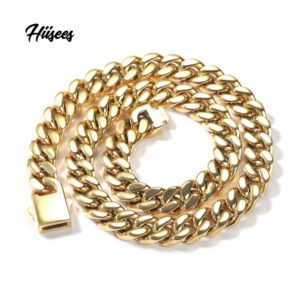 Hip hop 13mm mens stainless steel chain jewellery last long time 18k gold plated non fade cuban link necklace