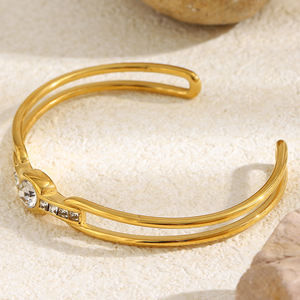 Bracelet double rangs en zirconium rond Dreamshow, plaqué or, breloque tendance, idéal pour <span class=keywords><strong>la</strong></span> <span class=keywords><strong>plage</strong></span> et l'été, en acier inoxydable de grande taille - Product Image 2