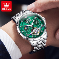 Montre mécanique classique automatique OLEVS 6690 avec bracelet en cuir véritable, étanche, lumineuse, de luxe, personnalisable avec logo OEM/ODM pour homme