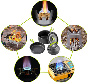 Hikeon <strong>Camping</strong> Cookware Set <strong>Kettle</strong> Cutlery Lightweight Hard Anodized 2-3 Person Outdoor Kitchen Stainless Steel Cover Gas Cooker - Product Image 6