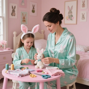 HUOYOUNG Custom Sleepwear Pyjamas Women's Cute Cartoon Print Satin Silk Mommy and <strong>Me</strong> Family Matching Pajama Sets - Product Image 1