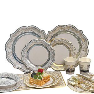 סיטונאי מתכלה אירופאי וינטג' סִגְנוֹן כוסות נייר יוקרתיות צלחות סט כלי שולחן חד פעמיים למסיבה משתה חתונה - Product Image 3