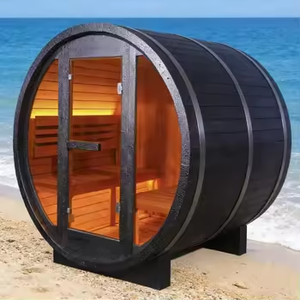 Nouveau style de sauna sec en bois de cèdre rouge imperméable, sauna rond en forme de tonneau à infrarouge lointain pour cour extérieure, pour 4 personnes - Product Image 6