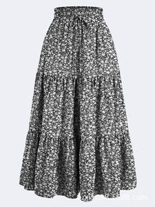 Falda Larga Maxi Vintage con Estampado Floral, Cintura Alta Elástica y Plisada, Fluida de Corte A, para Niña Pequeña, Otoño 2025, Atuendos Boho para Mujer - Product Image 2