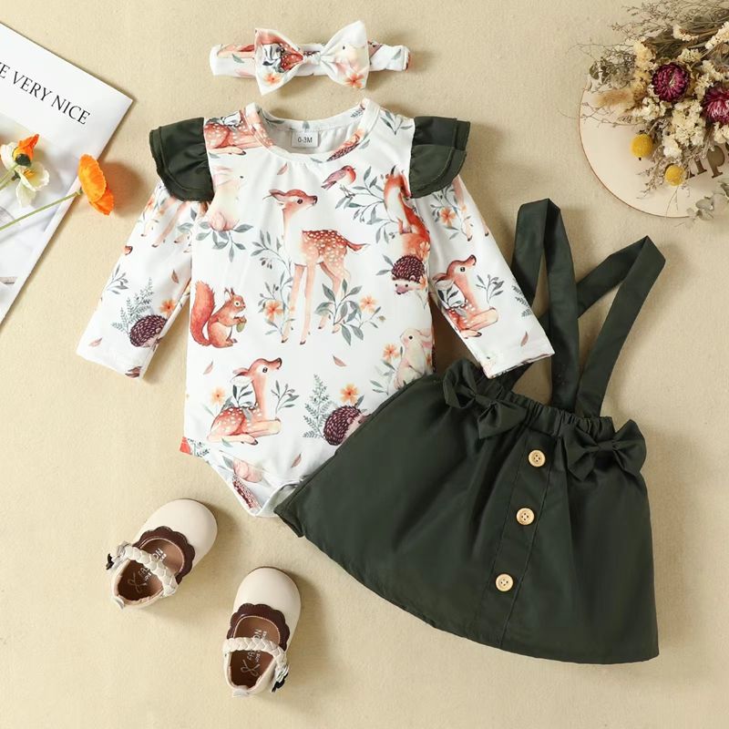 12 to 18 Month Infant Skirt Suit Romper Lil Baby Girl Clothing Sets  for Year Old Girls Clothes New Born Baby Clothes Set