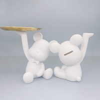Offre Spéciale : Figurine d'ours violent en résine blanche à personnaliser, avec plateau, pour la décoration de maison ou de collection