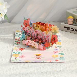 Vente en gros de cartes de vœux 3D pop-up personnalisables en papier, imprimées avec le message « Meilleure maman de tous les temps », cadeau pour la fête des mères - Product Image 2