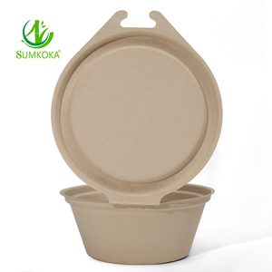 SUMKOKA directo de fábrica a prueba de agua 100% respetuoso con el medio ambiente desechable caña de azúcar bagazo 32oz fideos grandes cuencos con tapa microondas - Product Image 5
