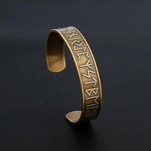 yunnique Retro Gold Runes Cuff <b>Bracelet</b> Men's Copper Alloy Nordic Viking Style Open <b>Bangle</b> Gift Jewelry - Product Image 4