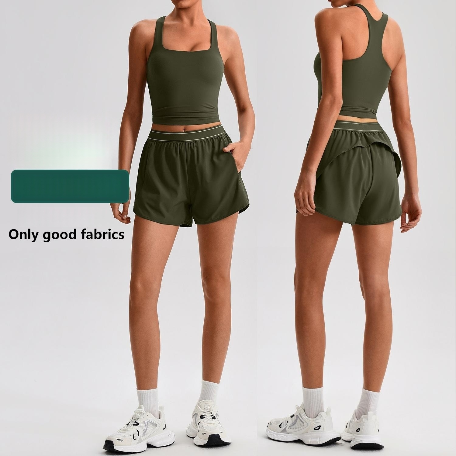 2026 Women Custom Logo Built In Vests Race Back Gym Tops High Waist Double Layers Shorts Workout Gym Fitness Women's Yoga Set