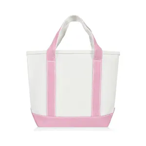 Custom printed logo Design cotton bag white pink Natural Color 100% Cotton Canvas Tote Bag With Zipper