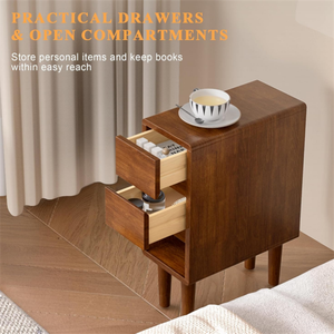 Modern Bedroom Nightstand Wooden End <strong>Table</strong> <strong>Narrow</strong> Solid Wood <strong>Bedside</strong> <strong>Table</strong> with Open Shelf - Product Image 3