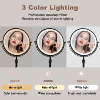 Cermin Rias Sensor Layar Sentuh 8" Dapat Diisi Ulang, Dapat Disesuaikan Tingginya, Logam, Kaca Dua Sisi, Pembesaran 10x, 54 Lampu LED