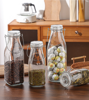 Bouteilles en verre transparentes vides en gros pour lait, boissons, café, jus, rechargeables, avec poignée pour utilisation portable en extérieur