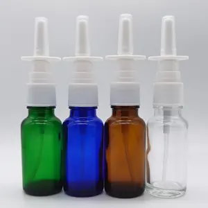 1/2oz Transparent Blue Brown Green Glass Nasal Nose Spray Press Spray Head 15ml Cylinder Spray Bottle For Saline Solutions