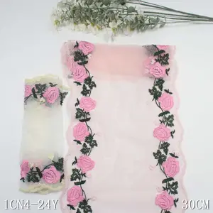 Fantezi çiçek dantel 30cm nakış dantel örgü Trim elbise etek iç çamaşırı için Polyester dantel kumaş