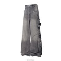 Jean déchiré pour homme, coupe droite, effet vieilli, bords bruts, style vintage, streetwear décontracté Y2K, vente en gros, nouveau modèle de créateur
