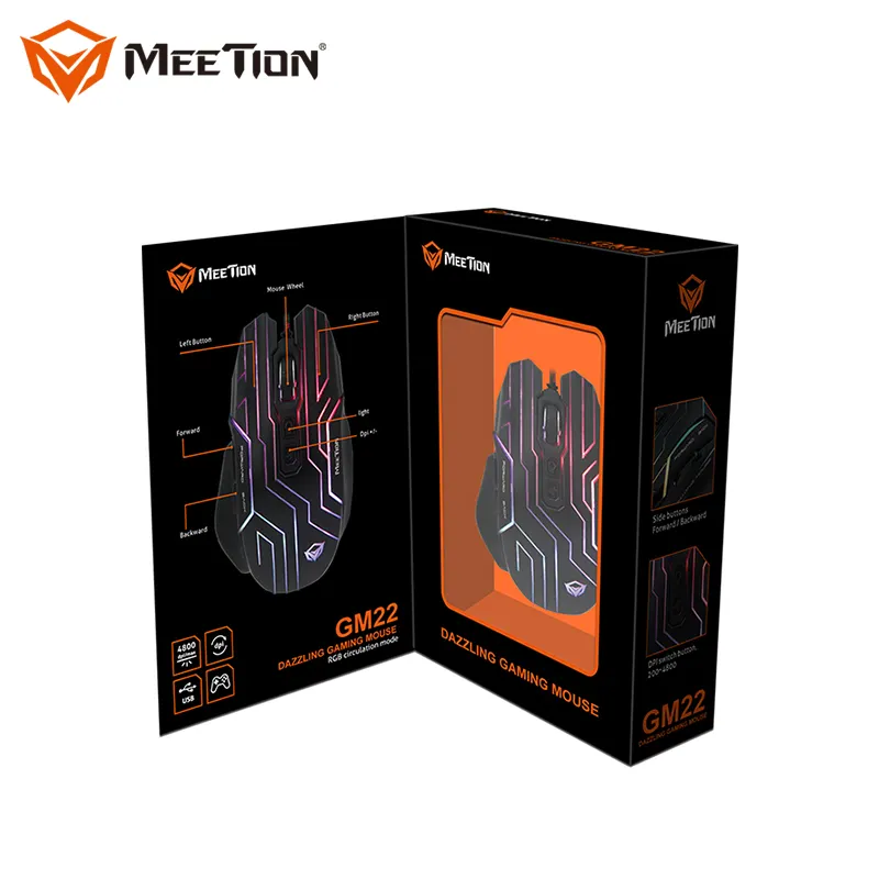 MeeTion เครื่องเล่นน้ำหนักเบาหกคลิก Led GM22,เมาส์เล่นเกมแมโคร Pro มีสายออปติคัล Usb 7D