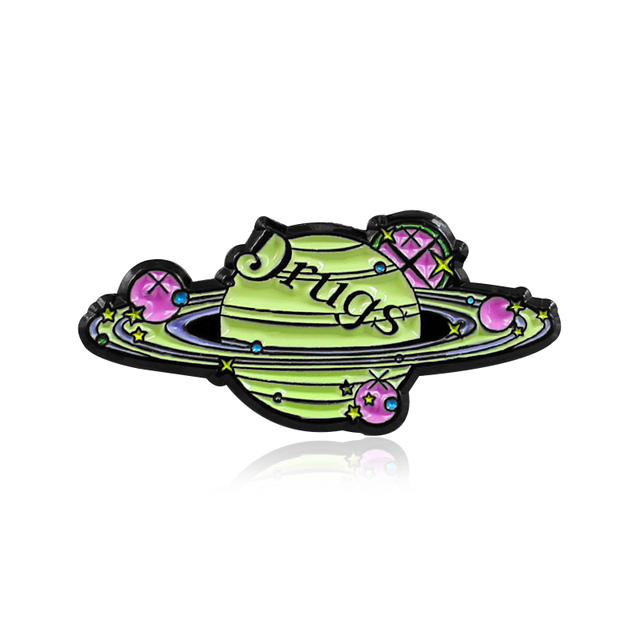 Romantic Enamel Pins Astronomy Universe Star Planet Surround Brooch "DRUGS" Denim Jeans Jewelry Gift For Valentine Lover