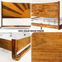 Cama de Plataforma de Madera Maciza Resistente al Agua con Cabecera Art Deco con Diseño de Atardecer Dorado para Dormitorio OEM/ODM