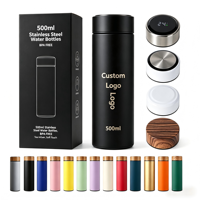 Bouteille d'eau isotherme en acier inoxydable sans BPA de 500 ml, avec couvercle en bois anti-fuite, vente en gros pour le bureau, les voyages et les cadeaux de vacances