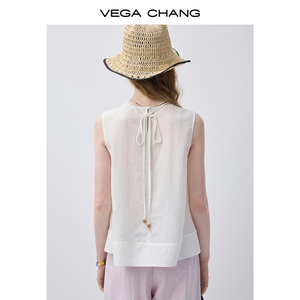 VEGA CHANG Camicetta <span class=keywords><strong>Bianca</strong></span> Senza Maniche Plissettata da Donna con Collo Rotondo e Linea Ampia, Stile Casual da Vacanza, Top a Canotta - Product Image 3