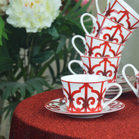 Service à thé rouge en céramique vintage 6 tasses 6 soucoupes avec théière pot à lait sucrier ensemble de tasses à café en porcelaine de Noël
