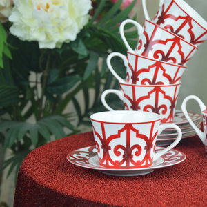 Cổ Điển Gốm Trà Đỏ Đặt 6 Ly 6 Đĩa Với Ấm Trà Sữa Jar Đường Bát Giáng Sinh Sứ Cốc Cà Phê Đặt - Product Image 4