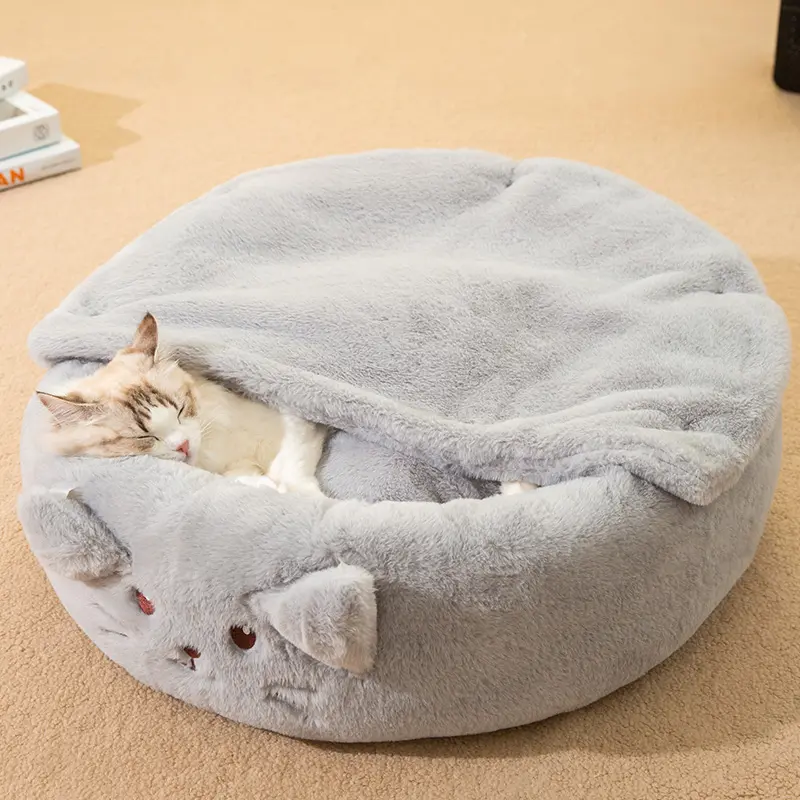 Faux Fur Indoor Soft Multi-colors Portable Removable Round Cozy Pet Cat Luxury Cave Deep Sleeping Plush Pet Beds For Dog and Cat