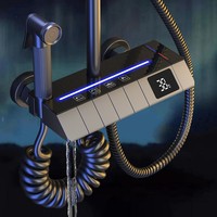 Système de douche moderne gris anthracite avec affichage numérique hydroélectrique à touches piano, ensemble de robinetterie de douche pluie et bidet