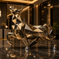 Sculpture de taureau grandeur nature en acier inoxydable poli miroir, moderne et personnalisée, résistante aux intempéries, décoration artistique extérieure