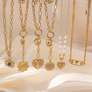 Conjunto de Collares de Verano con Baño de Oro de 18k, Circonita, Corazón, Estrella del Norte, Cadena O, Borla, Collar con Colgante de Acero Inoxidable - Product Image 1
