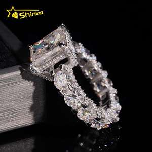 Envío Rápido desde Almacén en EE. UU., Anillo de Compromiso de Plata de Ley 925 Chapado en Oro Blanco con Moissanita de Corte Radiante de 5 Quilates que Pasa la Prueba del Diamante - Product Image 5