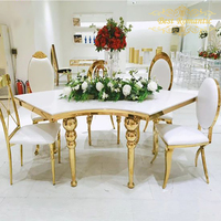 Table de réception ronde en acier inoxydable doré avec miroir en verre, forme en S, table de mariage, table de fête, table serpentine demi-lune
