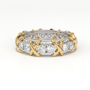 แหวนเพชรทอง 14K สองสี ดีไซน์แบบ Eternity Band สไตล์ Mid-century ประดับเพชรแบบ Cross Link - Product Image 4