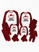 Nouvelle tenue d'intérieur légère en polyester à carreaux imprimés de Noël, en soie de lait, à manches longues, pour la famille (parent-enfant), mode printemps/hiver