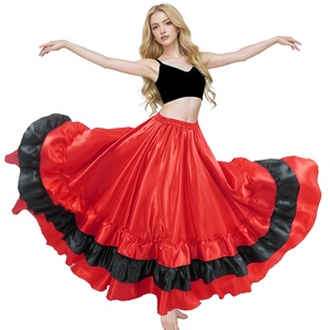 Jupe longue en satin à volants pour femmes, robe maxi <span class=keywords><strong>flamenco</strong></span> <span class=keywords><strong>espagnole</strong></span> folklorique pour les spectacles <span class=keywords><strong>de</strong></span> danse du ventre, costume - Product Image 2