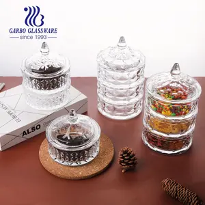 Ensemble de pots à bonbons en verre avec couvercle, pots à bougies multifonctionnels en verre à trois couches pour bonbons décoratifs, pot de stockage de sucreries, 3 pièces