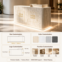 Bureau d'accueil de luxe en pierre naturelle courbé en forme de I avec éclairage LED pour spa