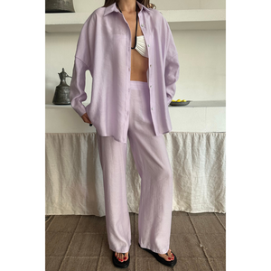 ชุดเซ็ต 2 ชิ้น สีม่วงไลแลค รุ่นใหม่ล่าสุด เสื้อถักสแปนเด็กซ์แบบสั้นและยาว พร้อมกางเกงขาสั้น ลายเรียบ สำหรับฤดูใบไม้ผลิ - Product Image 3