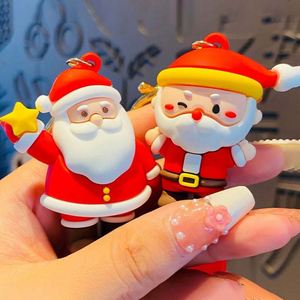 New Year 2023 Christmas <b>Cartoon</b> Santa Claus Keychain Soft Rubber Doll KeyRing Chain Bag Small Pendant Gift Keychain for Car Keys - Product Image 5