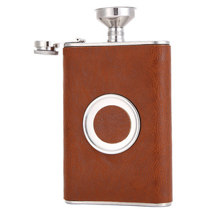 Gourde à whisky personnalisée en acier inoxydable avec logo sur mesure, enveloppée de cuir, pour la Russie Abbey's Loch Dhu - Product Image 3