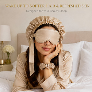 Ensemble de soins capillaires de luxe 3-en-1 en soie de mûrier 100% : Bonnet de nuit, Masque pour les yeux et Chouchou – Idéal pour le sommeil, les voyages, l'hôtel et comme cadeau - Product Image 3