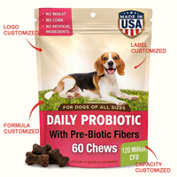 Enzymes digestives canines, fibres, friandises molles, 120 millions d'UFC, probiotiques pour chiens pour les estomacs sensibles, bien-être intestinal, soutien quotidien des selles