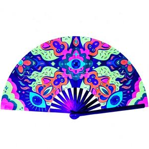 Hot Sale Rave <b>Large</b> Hand <b>Fan</b> Folk Art Style with Portable Bamboo UV Painted Technique - Product Image 1