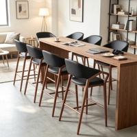 Chaise de bar nordique moderne personnalisable en cuir PU et éponge, avec structure en bois massif, tabouret de comptoir pour la maison, l'îlot de cuisine, le bar, l'hôtel, le salon