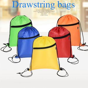 Simple Eco-friendly Customizable Size Unisex Sports <b>Backpack</b> Waterproof Polyester <b>Drawstring</b> Storage Bag - Product Image 2