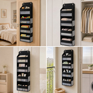 Hanging Closet Organizer Storage Bag Rectangle Non Woven Fabric <b>Hook</b> Type Bedroom Multipurpose <b>Black</b> And Gray - Product Image 2